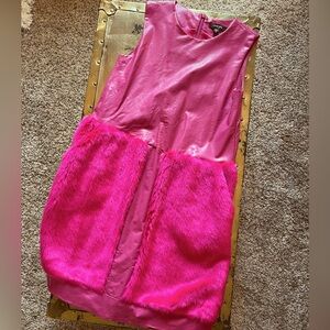 front faux fur pleather dress